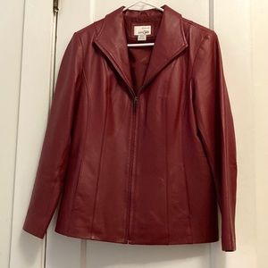 Burgundy Red Genuine Leather Jacket : Small 6/8